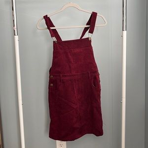 Maroon, Overall Dress, Gold Buttons, a little above knee length, SizeS/M